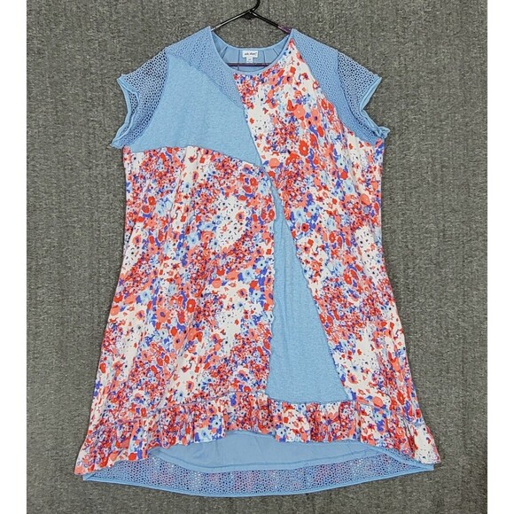 Vicki Wayne Dress Womens 2X Blue Pink Floral Patchwork Midi - Maxi Shift - Picture 1 of 12